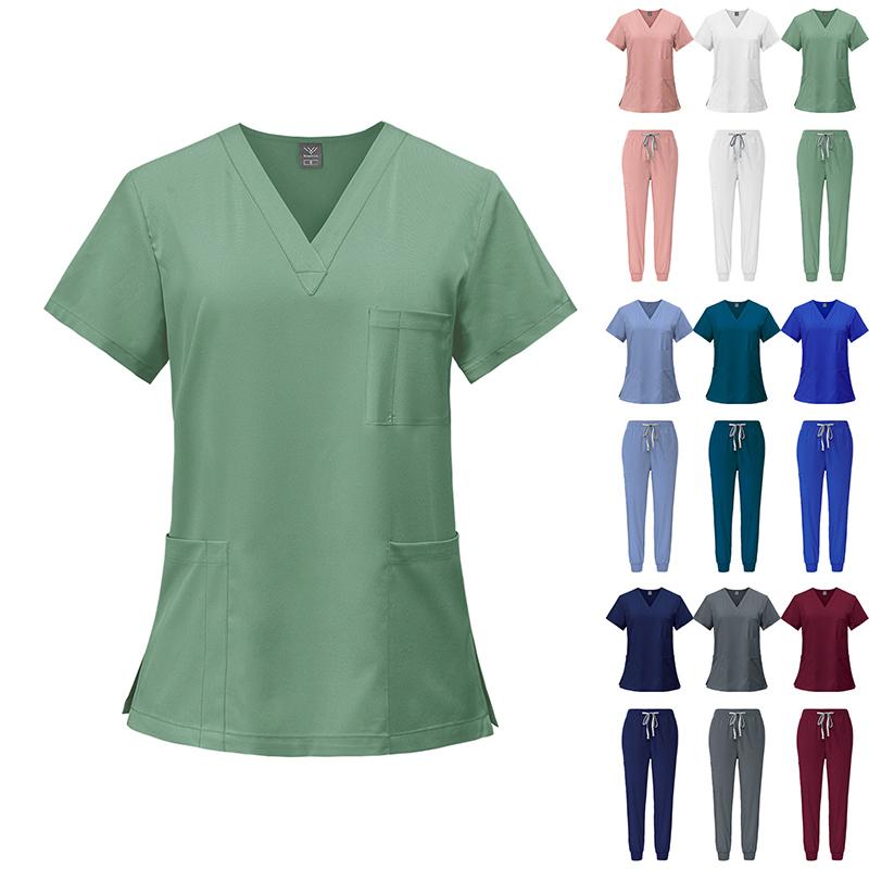 Новые быстросохнущие скрабы для кормления Топ и брюки с V-образным вырезом и короткими рукавами Хирургические халаты Врачебные комбинезоны Одежда для ручной стирки Медицинская женская униформа