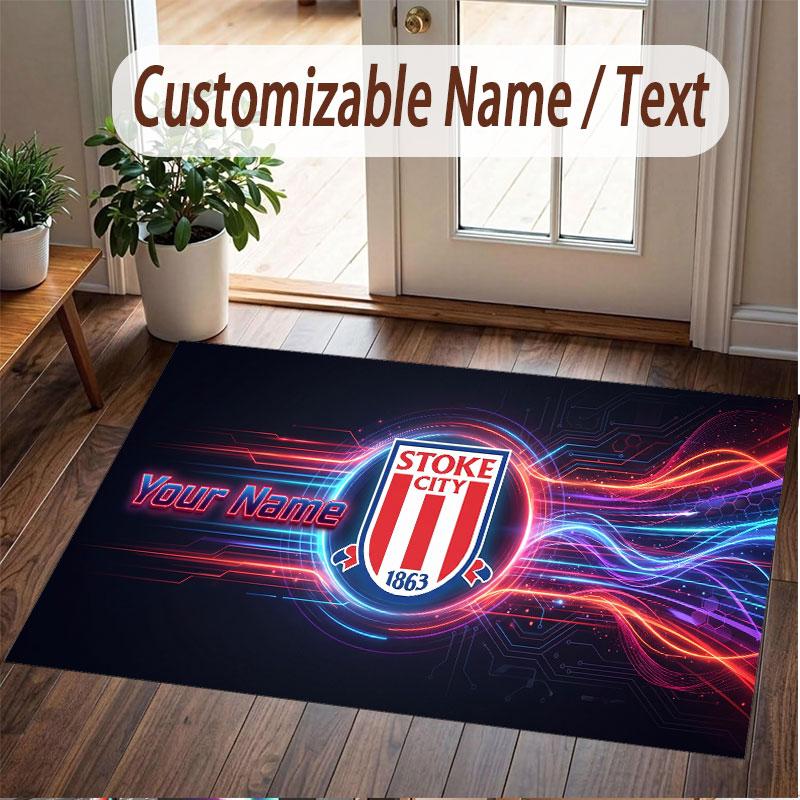 Custom Rug Stoke City FC Pattern Print Name Text Soft Non‑Slip Floor Carpet for Home Indoor Decoration