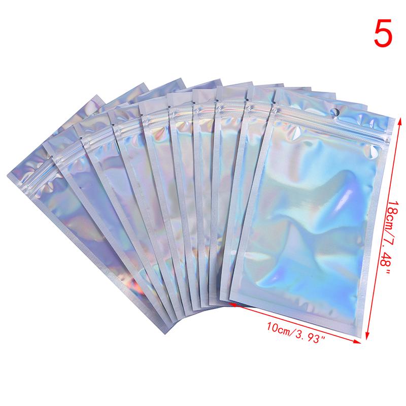 10 шт. переливающиеся пакеты с застежкой-молнией, косметические пластиковые лазерные голографические пакеты с застежкой-молнией
