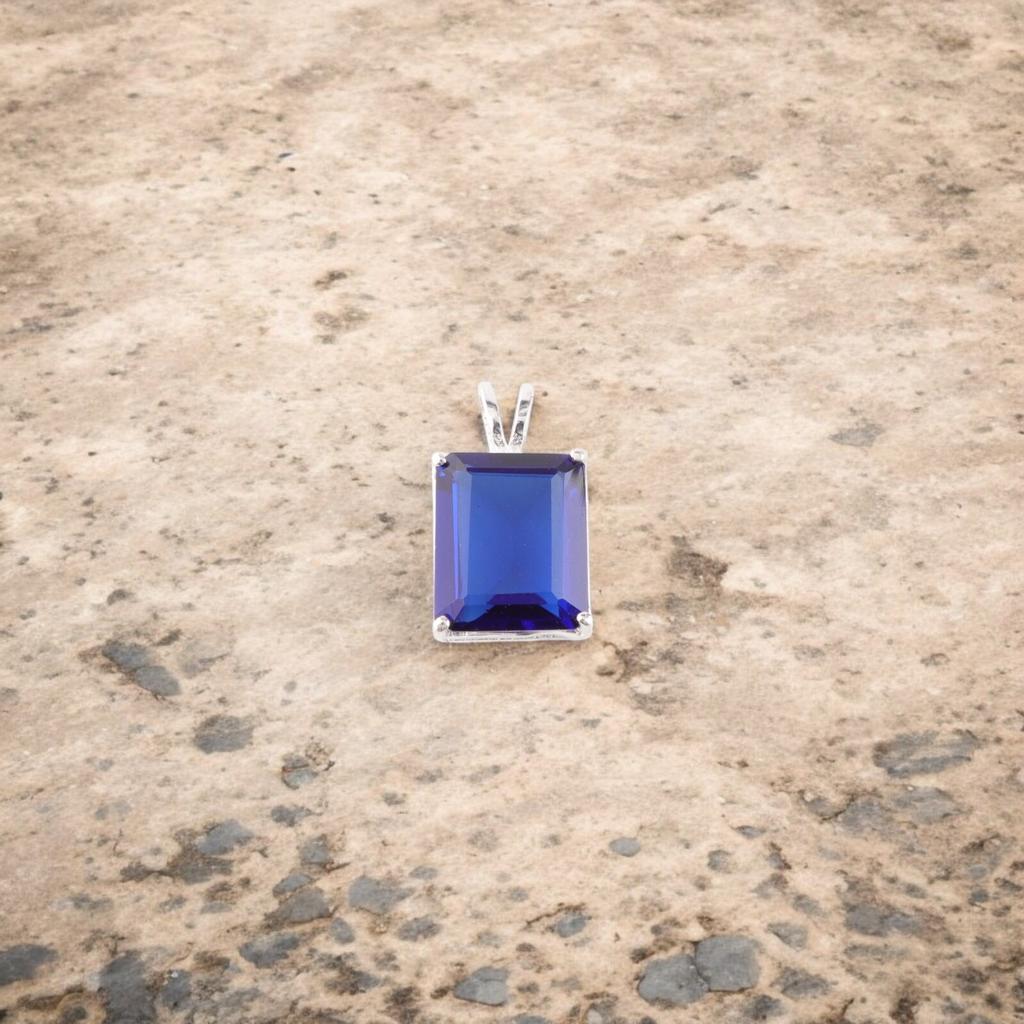 Драгоценный камень Синий Сапфир Ювелирное изделие из стерлингового серебра 925 пробы Цепочка Подвеска 0,69" Для девочек PP-58-3