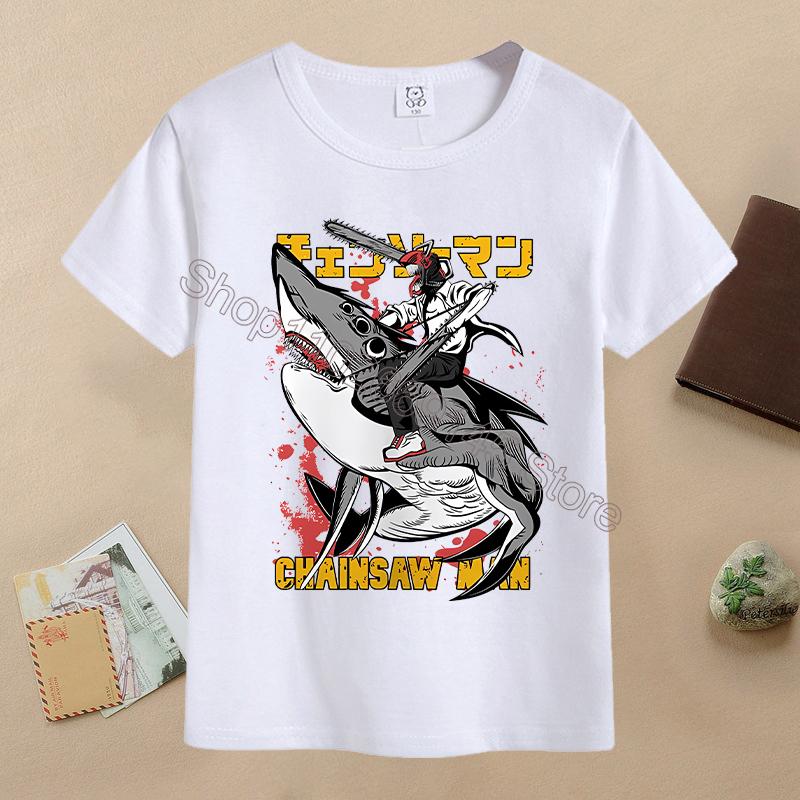 New Chainsaw Man Children T-shirts Anime Character Printed T-shirt Kids Casuals Sports Short Sleeves Tops Baby Boys Clothing