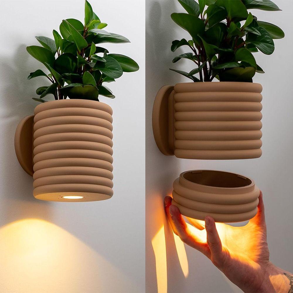 3D Printed LED Wall Planter Modern Indoor Decorative Light Desktop Flower Pots for Home Decoration