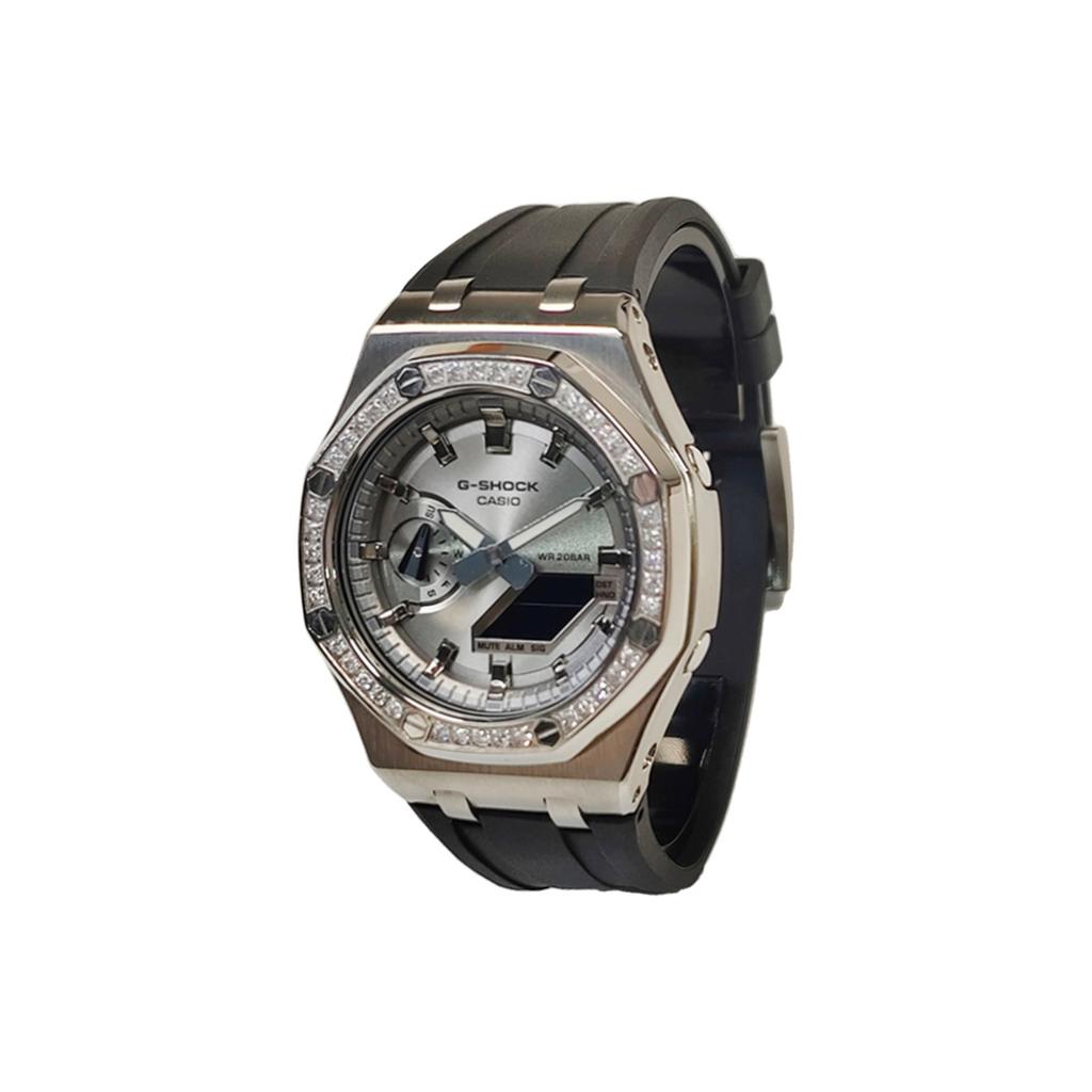 Casio Мужские часы White Watch GA-2100SB-1A, серия с аналогово-цифровым дисплеем(Watch3--)