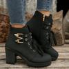 Women's Ankle Boots Winter Round Toe, Thick Heel High Heel Casual Short Boots Thick Sole High Heels Lace Up Women's Short Boots