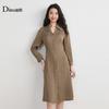 Ditu French retro waist cinching slimming and high-end feeling flip collar A-line skirt