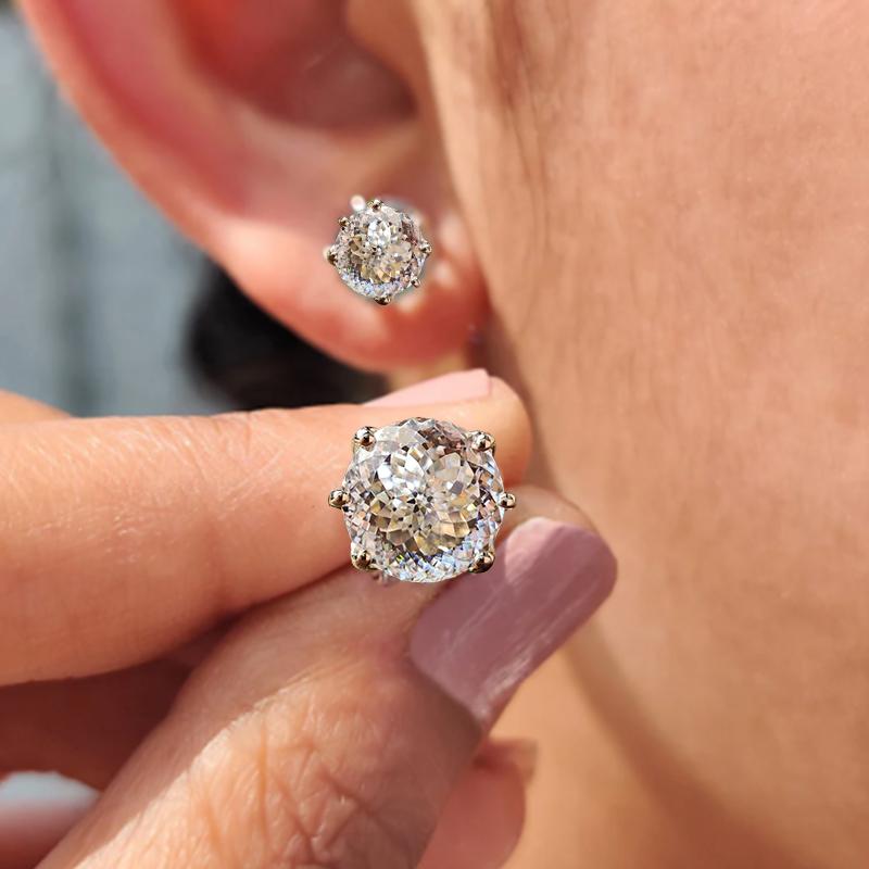 100% S925 silvery Portuguese cut D moissanite screw back 6 prong stud earring for women golden plated yellow golden plated GRA