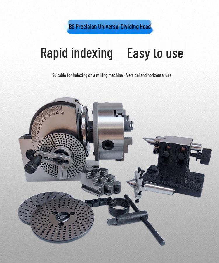 Universal 6.5" Dividing Head for Precision Milling Machines - Dual-Use Vertical & Horizontal Divider with Tilting Chuck and 160mm Dividing Plate