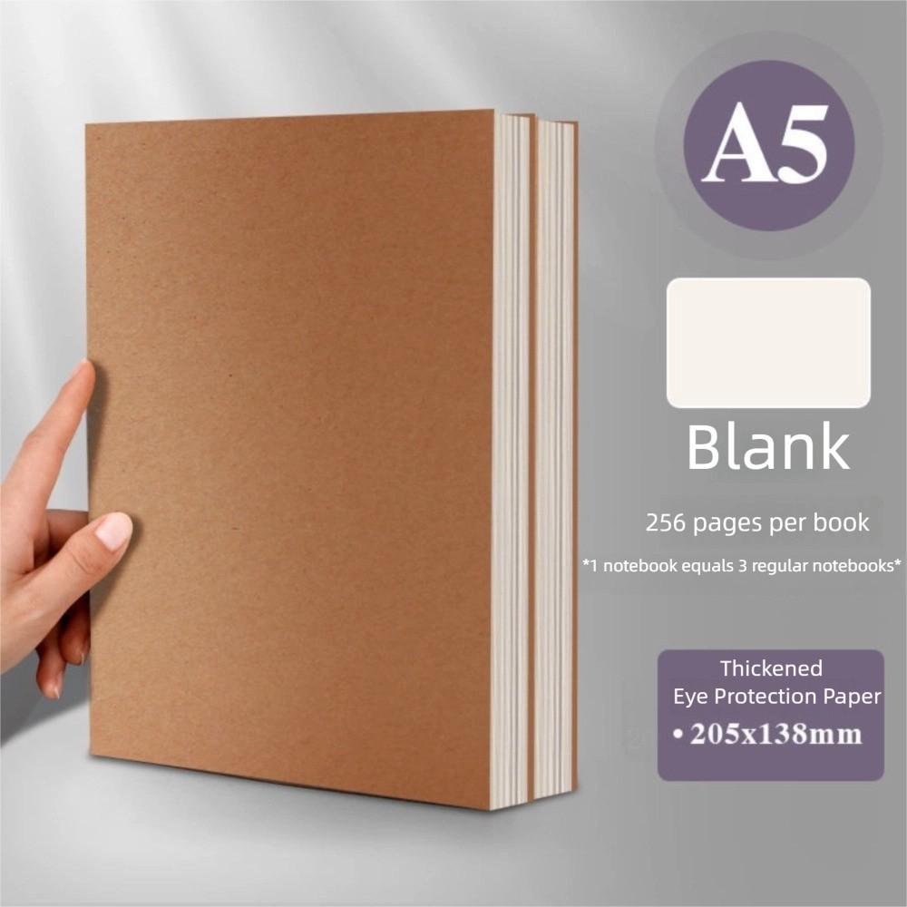 Horizontal Line Square Line Notebook A5 Blank Book Thickened Kraft Paper Notebook  Study Office