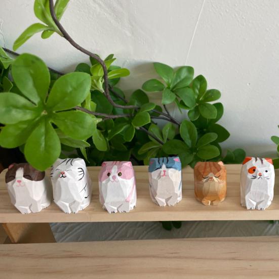 Деревянная резная фигурка собаки кошки, ручная резьба по дереву, небольшая статуэтка животного, скульптура для домашнего офиса, рабочего стола