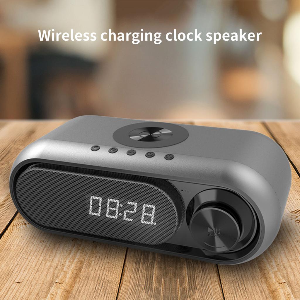 Портативная Bluetooth-совместимая акустическая система Звуковая коробка Сабвуфер Мини-плеер для домашнего кинотеатра Адаптер беспроводной зарядки Цифровые часы Будильник