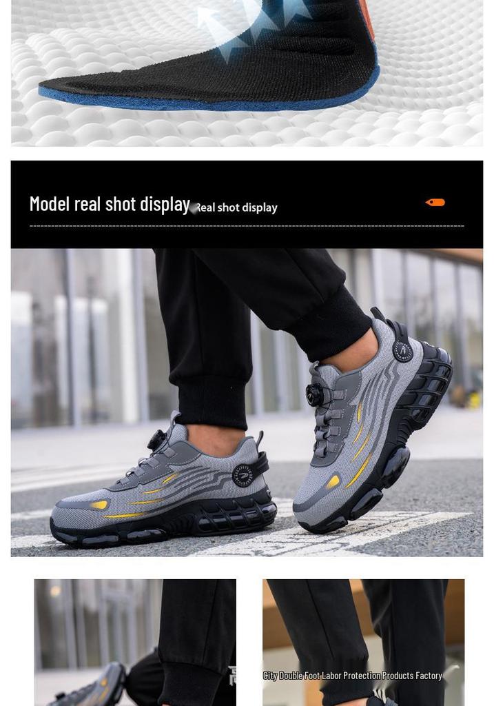 Men's Gradient Flyknit Steel Toe Safety Shoes - Breathable, Anti-Smash, Anti-Puncture, Wear-Resistant Protection