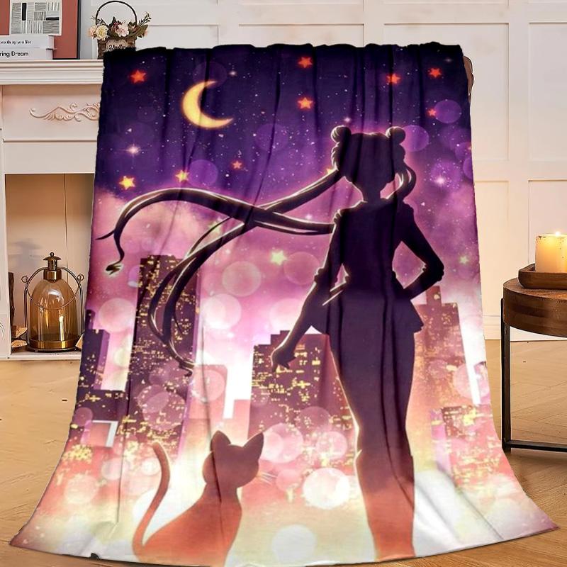 1PC Lunar Cat Magic Night Flannel Blanket Gift, Suitable for Both Men And Women, Soft Ideal for Beds And Sofa, Birthday Or Christmas Gift