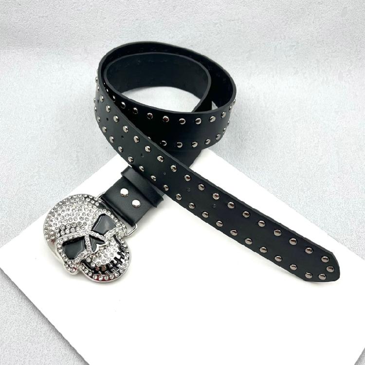 Девушка Блестящий Пояс Уличный Танец Джинсовый Пояс Декоративный Пояс с Черепом с Шипами