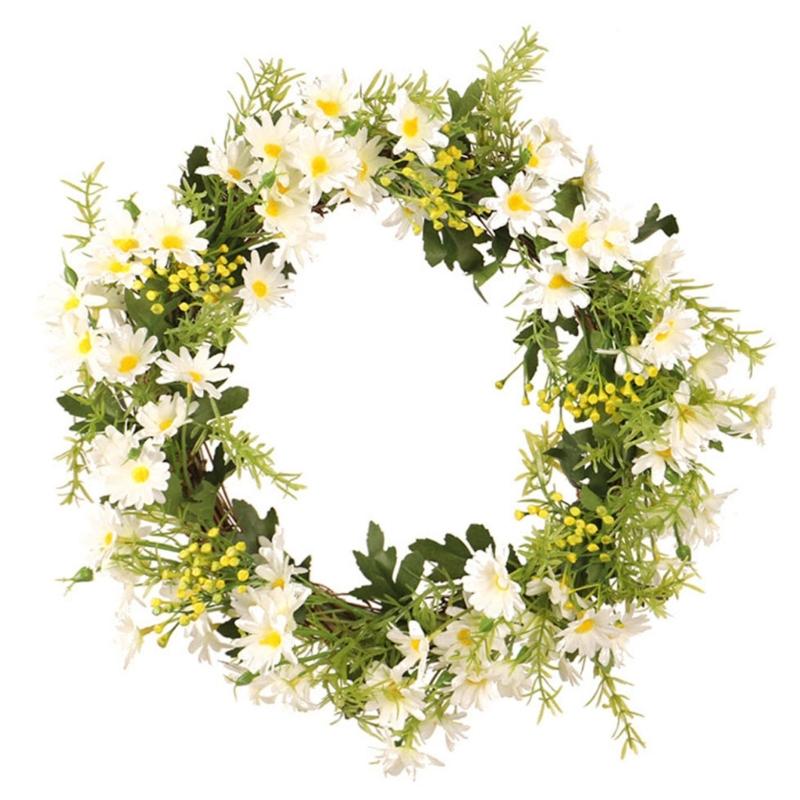 Spring Wreath Artificial Daisys Wreath with Flower Summer Wreath for Front Door Wall Window Party Festival Wedding Decors