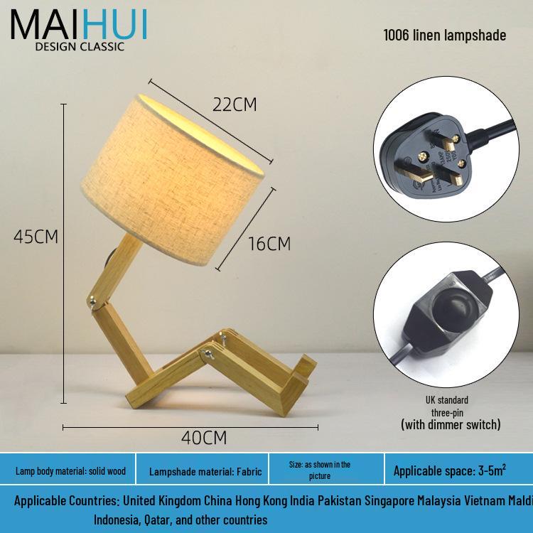 Скандинавский светодиодный прикроватный ночник из массива дерева - настольная лампа-робот