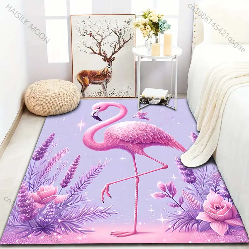 1PC Elegant Flamingo Print Carpet for Living Room Bedroom Sofa Doormat Home Decor Area Rugged Non-slip Floor Mat Large Size