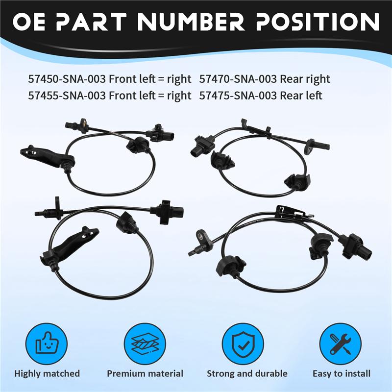 Ac29-4X 1 Set ABS Wheel Speed Sensor 57450-SNA-003, 57455-SNA-003, 57470-SNA-003, 57475-SNA-003 Fit For Honda Civic 2006-2011