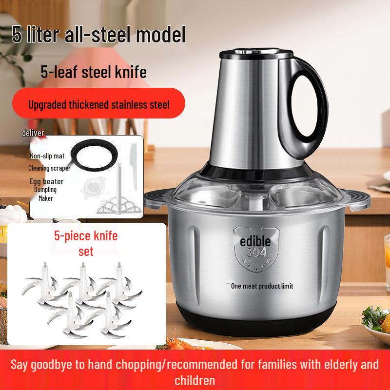 Compact Stainless Steel Meat Grinder and Blender with Dumpling Filling Feature