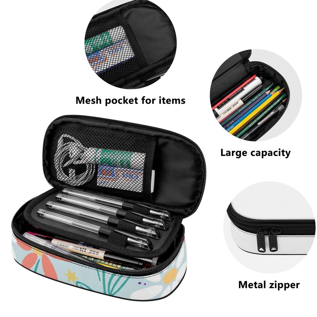Pen Case Smooth Zipper Roomy Interior 300D Polyester with Mesh Pocket Removable Divider and Pen Slots for Everyday Study