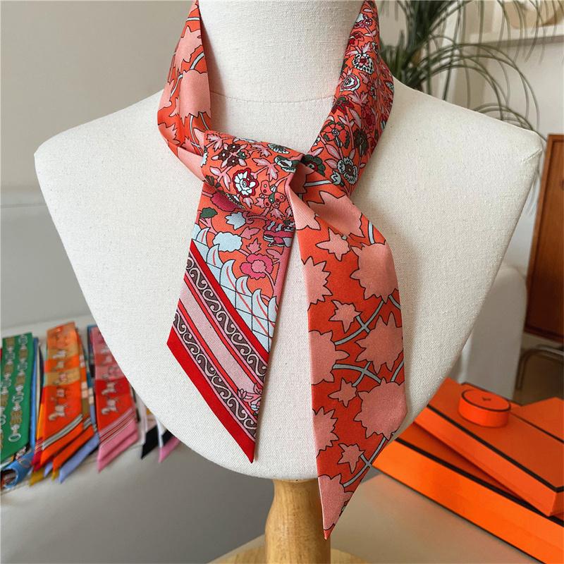 Long Mulberry Silk Scarf Bag Tie Lady Neck Skinny Scarves Hairband Foulard Giraffe Print Brand Lady Neckerchief Ribbon