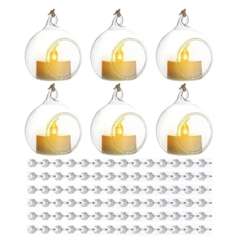 6/12 Pcs Hanging Glass Tealight Holder Globe Clear Acrylic Garland Strand Terrarium Containers for Christmas Tree Decoration