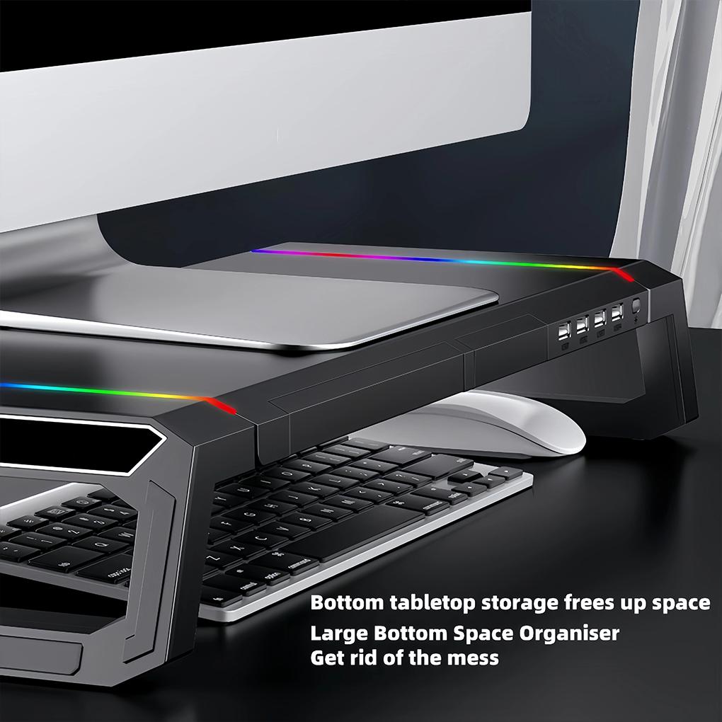 4USB PC Monitor Stand 7-color RGB light strip Monitor Arm Storage Space Bar Laptop Monitor Stand With USB Charging