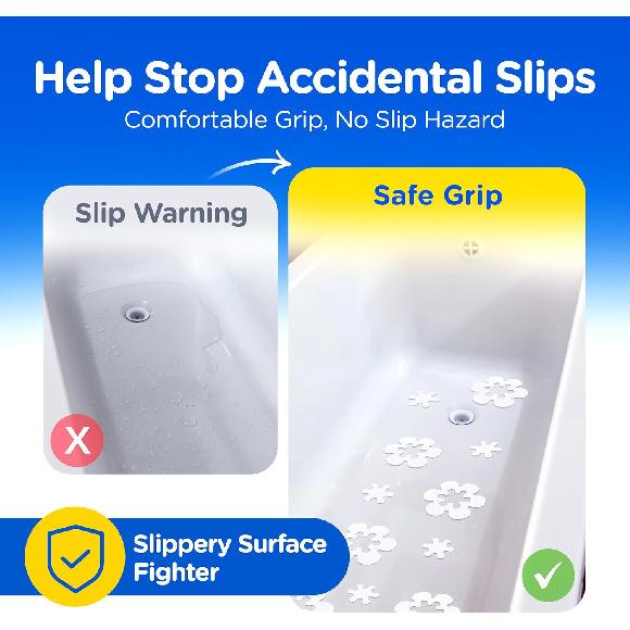 COMPAC HOME Safe-T-Shapes Противоскользящие Наклейки для Ванной - 7 Больших Белых Ромашек со Съемными Внутренними Ромашками (14 Всего), Гибкий нескользящий коврик для ванны и душа