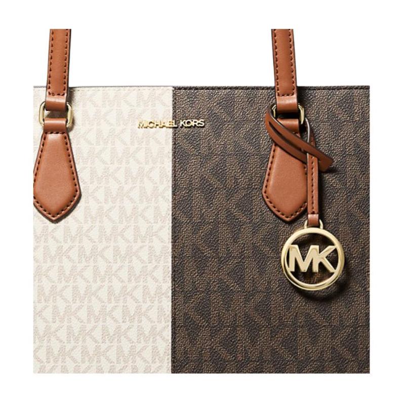 MICHAEL KORS Sheila Two-Tone Signature Logo Coated Canvas Tote Shoulder Bag Large Women's Brown Multicolor