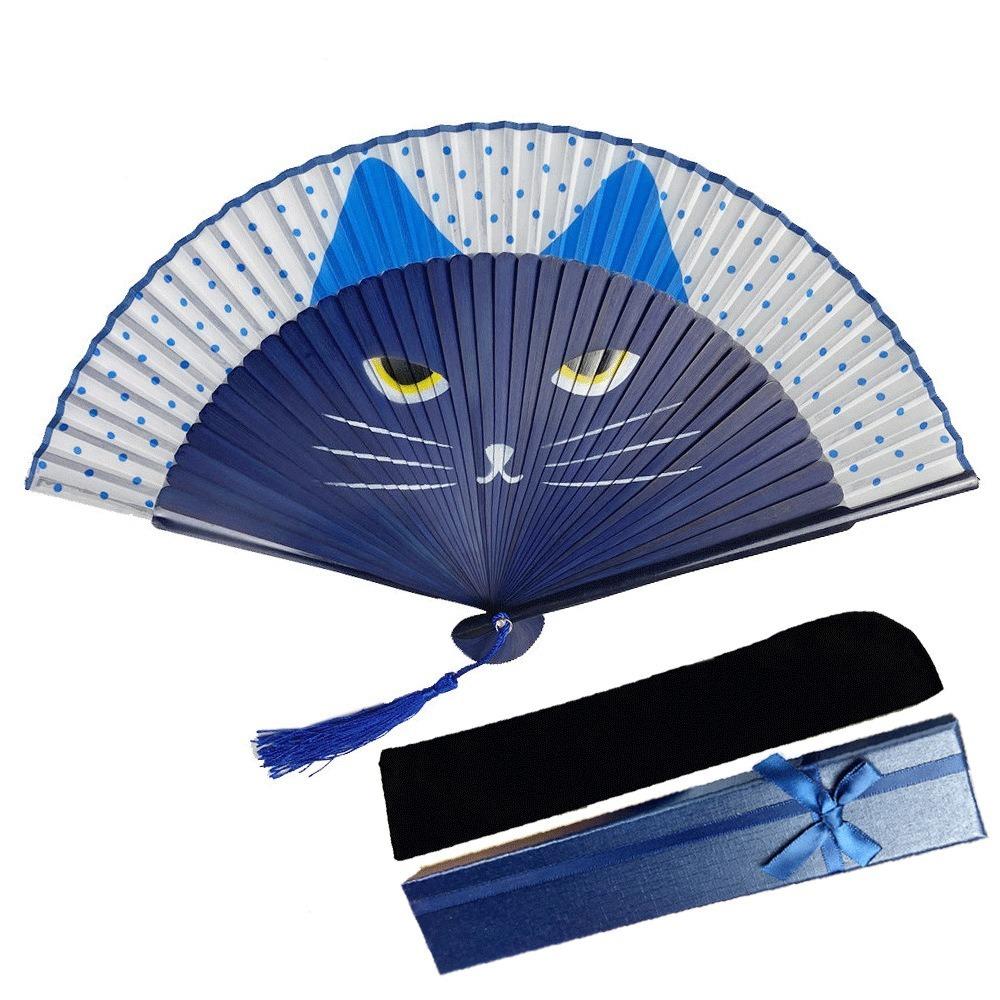 Handheld Size Silk Fan Cat Patterns Handmade Fan Popular Cartoon Fan Home Decoration