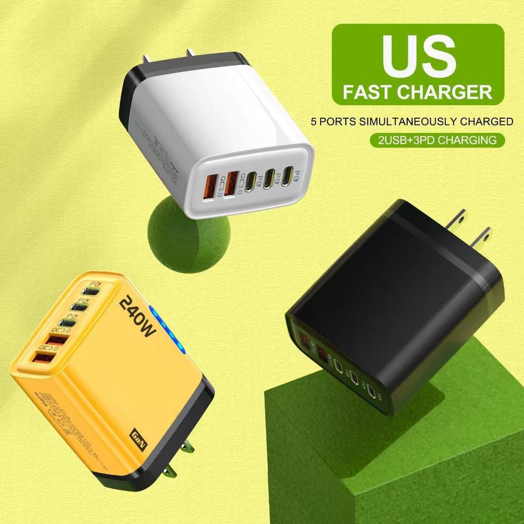240 Вт двойной USB и 3 PD зарядное устройство для iPhone 16, Huawei, быстрая зарядка Type-C