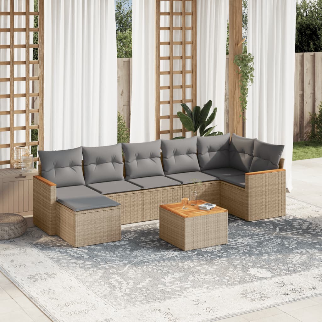 8 piece beige garden sofa set with cushions poly rattan