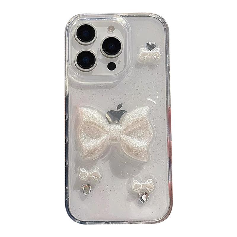 Чехол для телефона Bow Love Water Diamond Sparkling Pink для IPhone 17 Promax, капля клея для Apple 15, прозрачный 14, женский