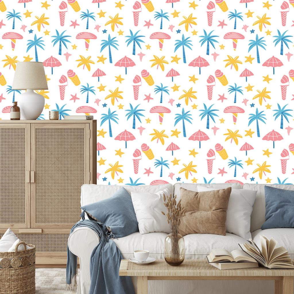 Summer wallpaper white and coral for living room and bedroom 50x1000