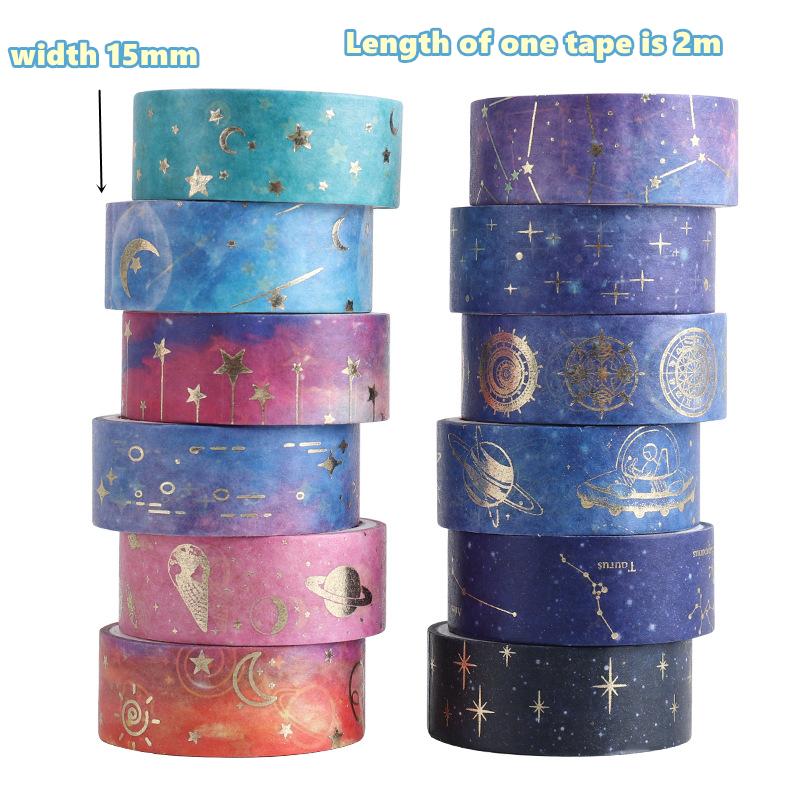 12pcs Starry Night Washi Tape Set 15mm*2m Galaxy Constellation Moon Star Adhesive Masking Tapes Home Stickers Decoration A6033