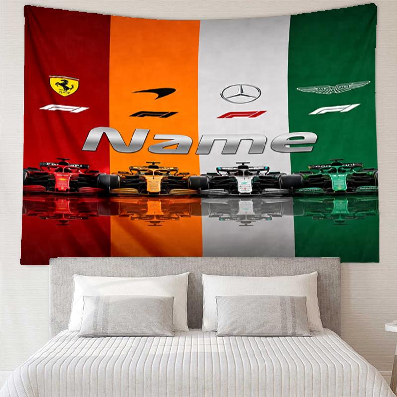 Custom Name Racing Print Tapestry, Backdrop, Easy Setup, Ideal for Bedroom, Office & Living Room, with Aesthetic Wall Hanging Decor.