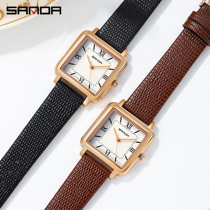 SANDA Новые продукты Кварцевые часы Roman Digital 1103 Кожаные плетеные креативные персональные часы оптом