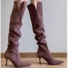 Высокие каблуки выше колена женские высокие сапоги модные замшевые туфли с острым носком зима 2025 тренд элегантные туфли для вечеринок сексуальные Botas Mujer