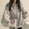 Women Polo Collar Loose Long Sleeve Casual Solid Sweatshirt Top Outerwear