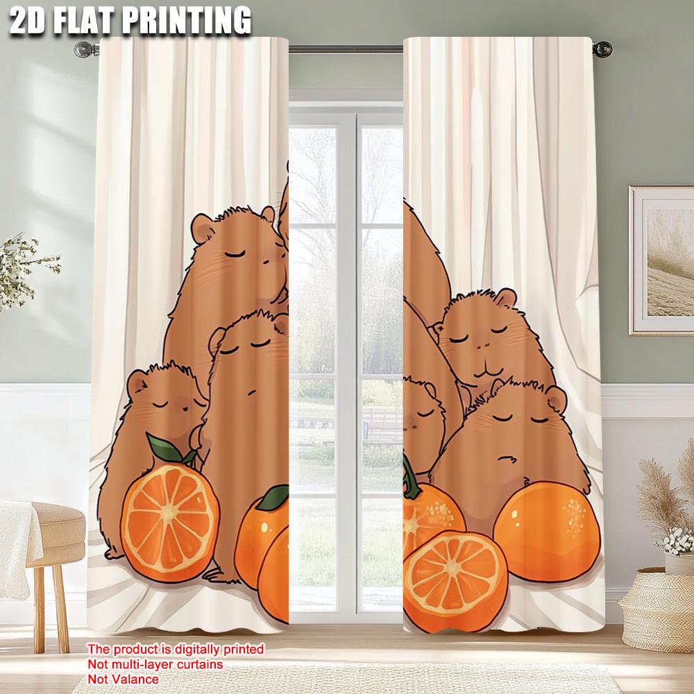 2pcs, Pattern Curtains 2D print Cute Capybara Polyester (without rod) Stuff Clearance for Bedroom, Kitchen, Office & Living Room