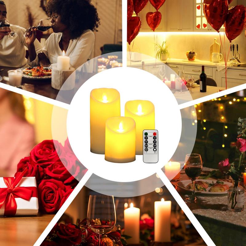 Мерцающие беспламенные свечи 3X Работающие от батареек Мерцающие светодиодные свечи Беспламенные восковые столбовые свечи Свет Водонепроницаемая столбовая светодиодная