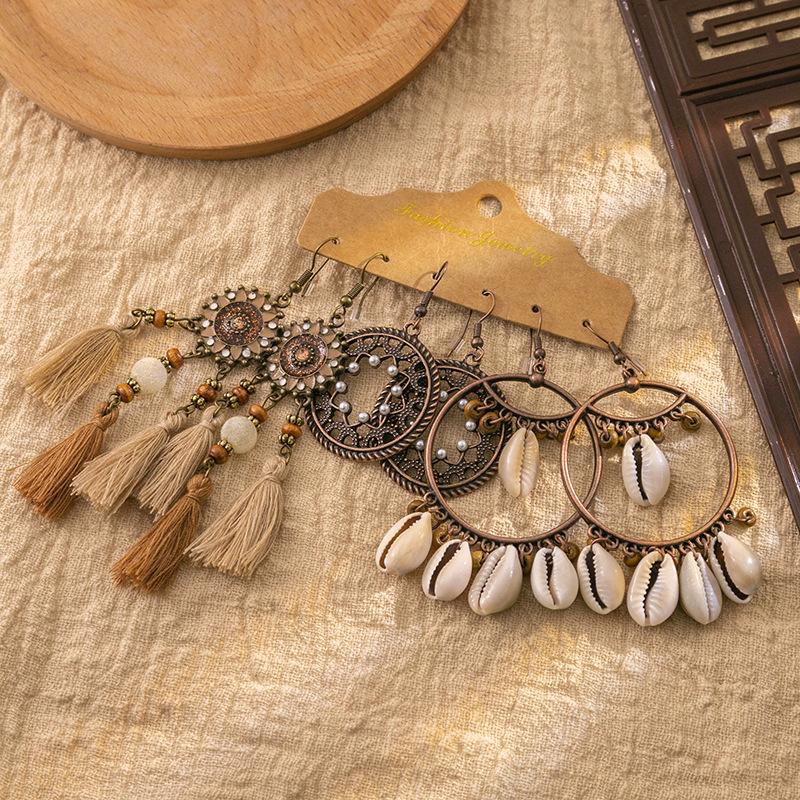 BLINGBAY женские новые серьги с кисточками в богемном стиле, персонализированные ретро-отпускные простые серьги с сотней темпераментов, набор