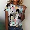 New Women's T-shirt, Summer Cartoon Cat 3D Printed T-shirt, Fashionable Casual Round Neck T-shirt, Women's Short Sleeved T-shirt, Elegant T-shirt