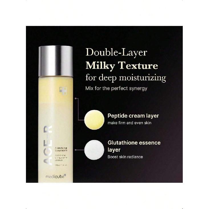 Medicube Age-R Glutathione Glow Milky Toner 140ml, Low-Irritation Double Layer Toner For Glass Glow Skin With Peptide, Radiance, Hydration