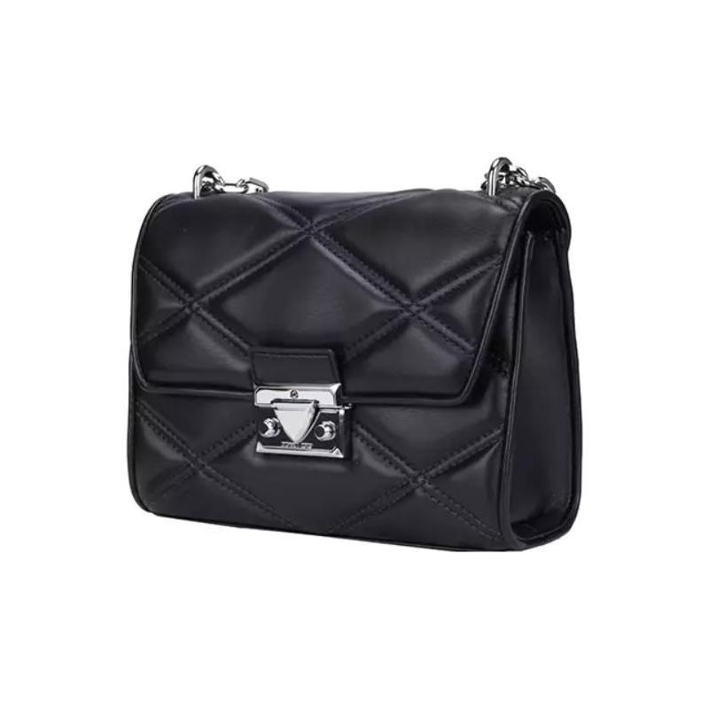 MICHAEL KORS Serena solid color diamond pattern flap closure chain bag crossbody handbag cow leather shoulder bag regular women's black