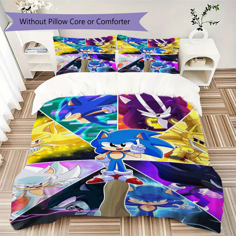 Sonic Cartoon Prints bedding, duvet cover and pillowcases, birthday gift (1 duvet cover + 2 pillowcases, pillow insert not included)JM008