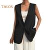 Women Vest Sleeveless Single Button Western Style Slim Fit Cardigan Suit Coat Pure Color Deep V Neck Formal Business Style Lady Waistcoat