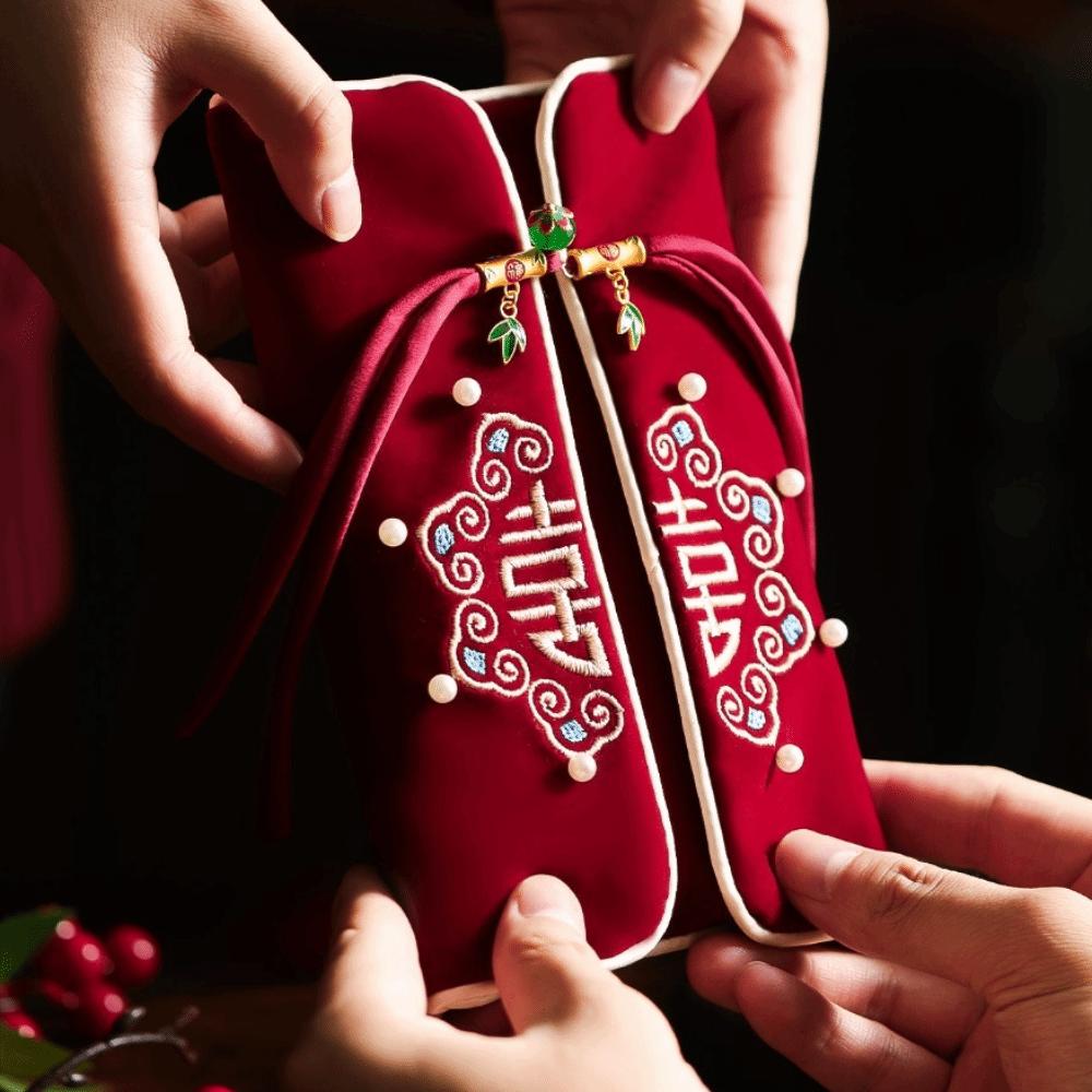 Дизайн вышивки Красный конверт Ручная работа Наилучшие пожелания Денежный конверт Бархатная ткань с кисточкой HongBao Свадебное торжество