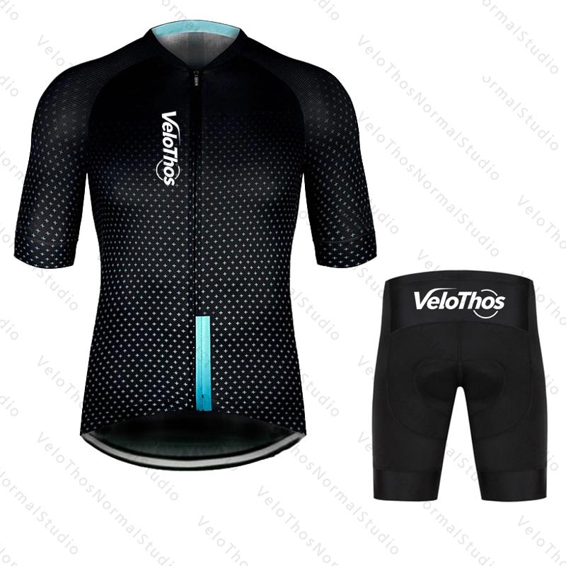 VeloThos Cycling Jersey Set and Bib Shorts Summer Short Sleeve Sport Camping Pro Race Bicycle Clothing MTB Ropa Maillot for Men
