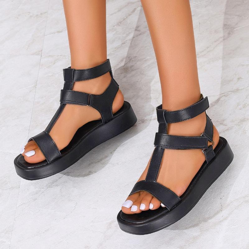Женские сандалии в римском стиле с одной пряжкой и ремешком-оберткой на толстой подошве