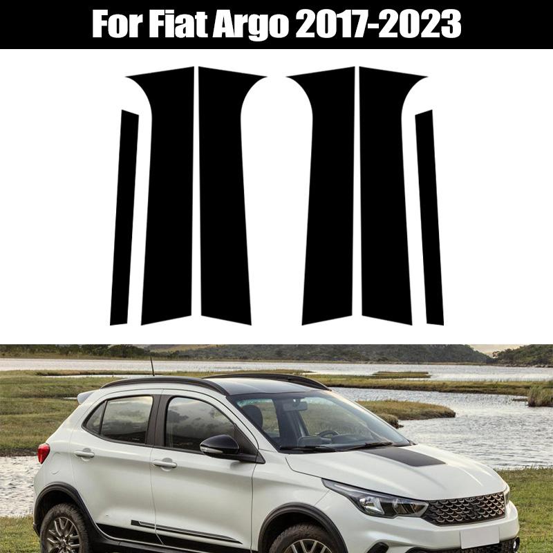 6 шт./комплект Глянцевые Черные Накладки на Стойки для Fiat Argo 2017 2018 2019 2020 2021 2022 2023 Декоративные Накладки на Стойки Окон и Дверей Стикеры
